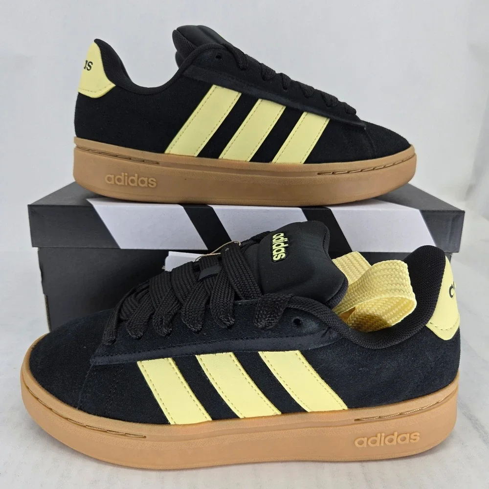 Adidas Grand Court Alpha 00s Women 6 Black Yellow Gum Suede Sneakers IH1288